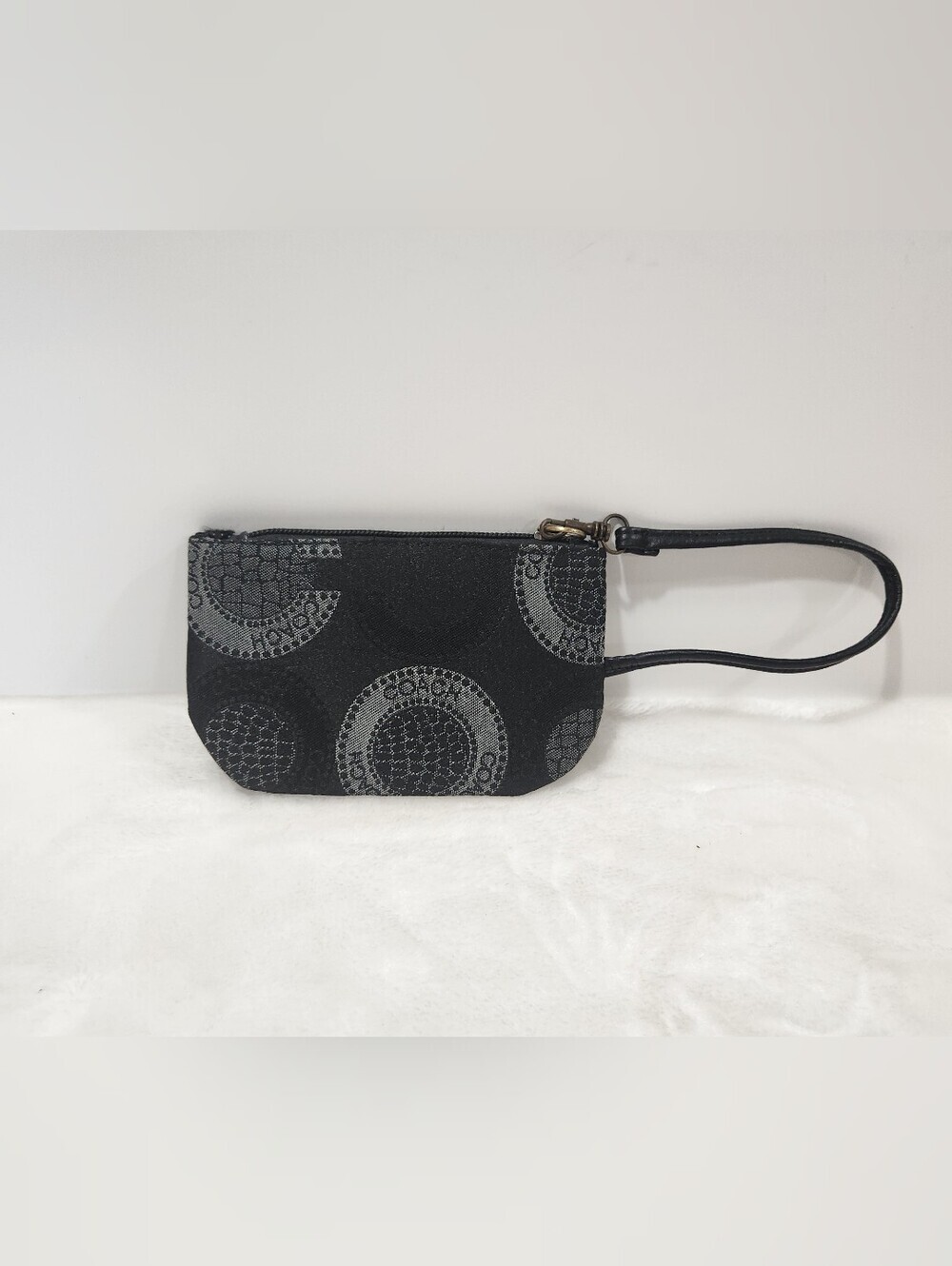 Coach Black Canvas Madison OP Art Geometric Logo Wristlet